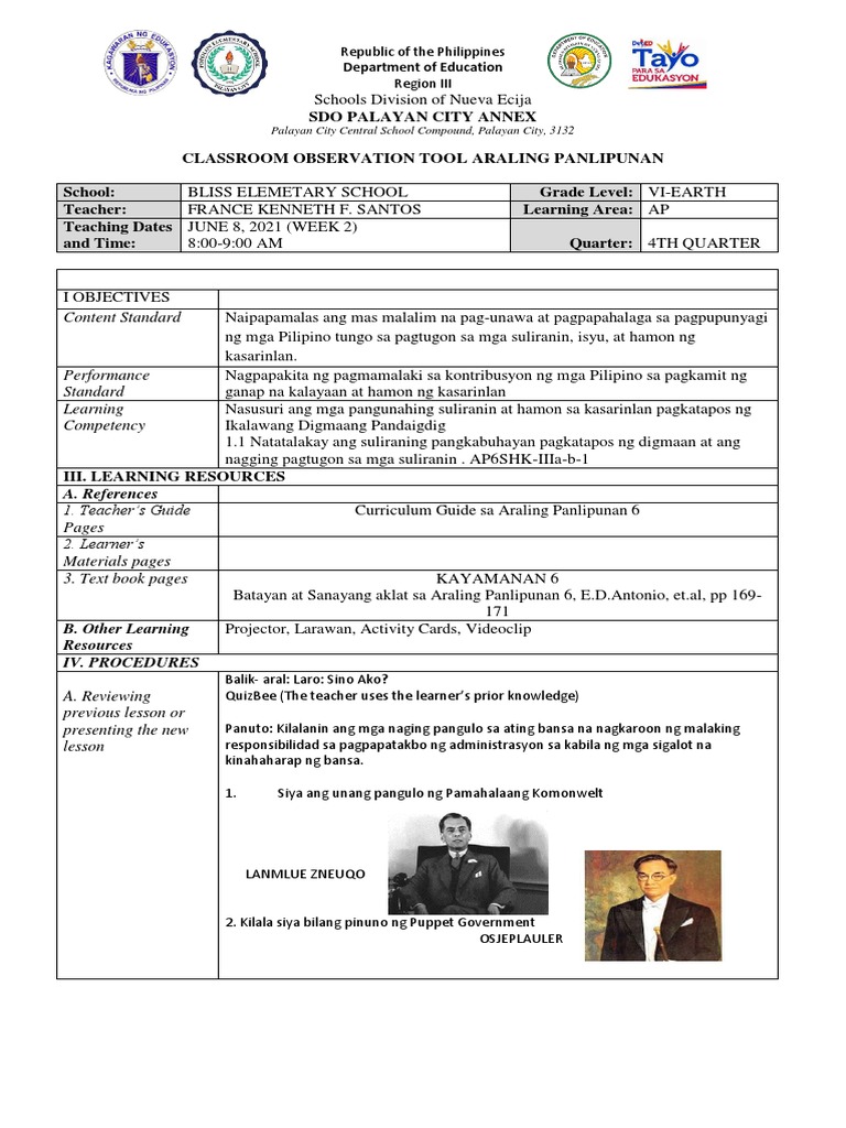 Cot - France S. Ap - Grade 6 | PDF