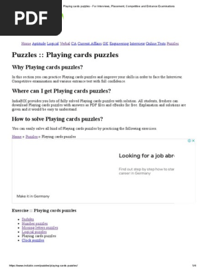 Playing cards puzzles - For Interviews, Placement, Competitive and Entrance Examinations