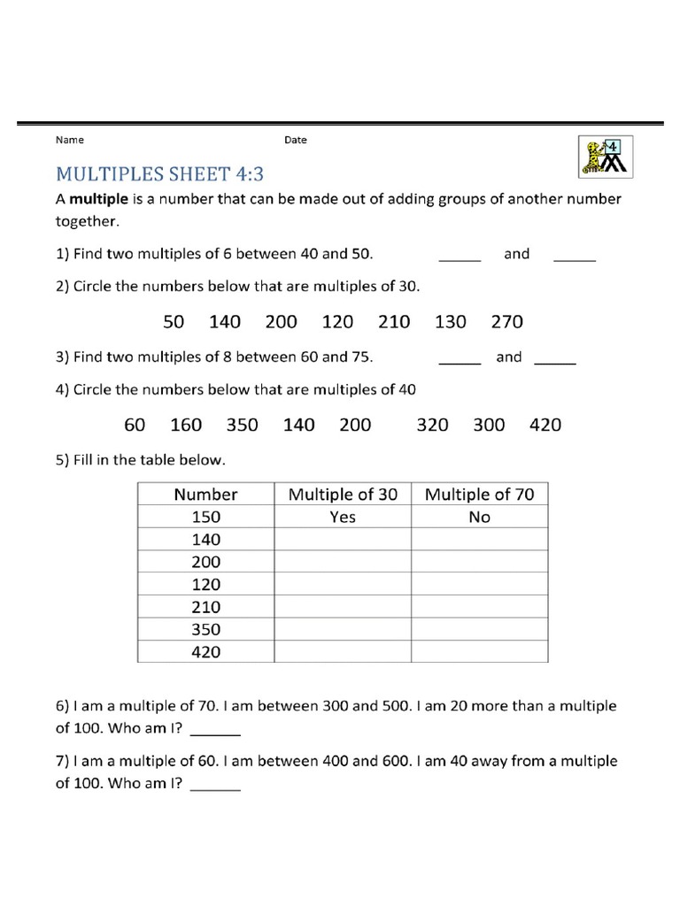 Multiples and Factors-Worksheets | PDF