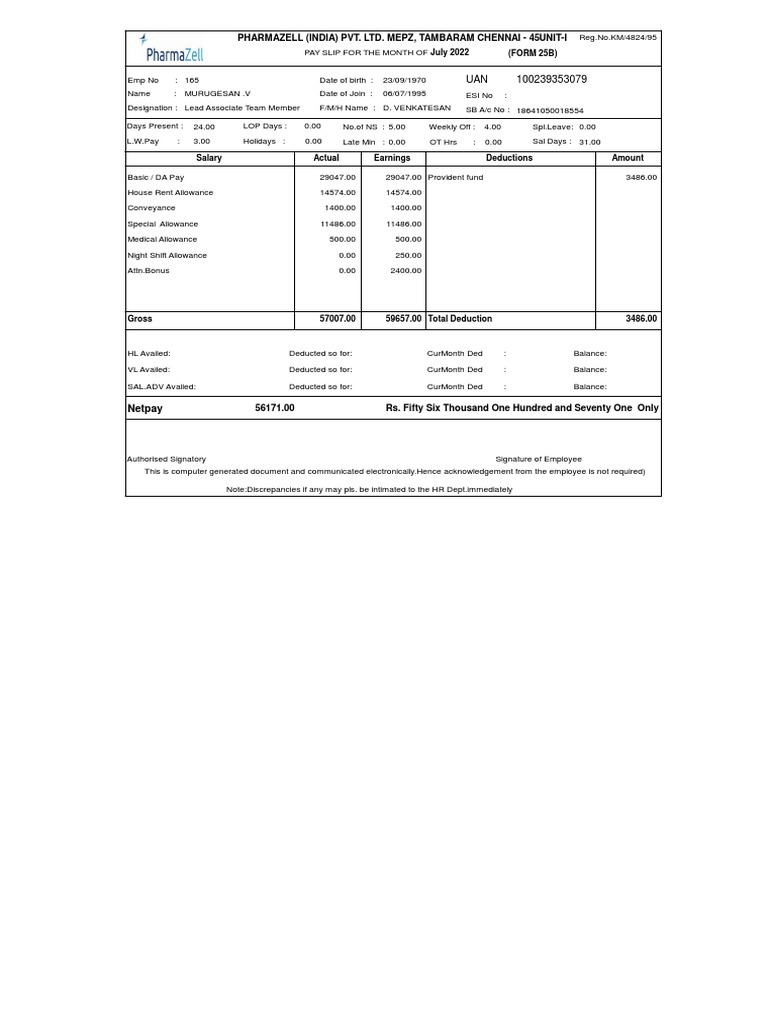 Netpay: Pharmazell (India) Pvt. Ltd. Mepz, Tambaram Chennai - 45Unit-I ...