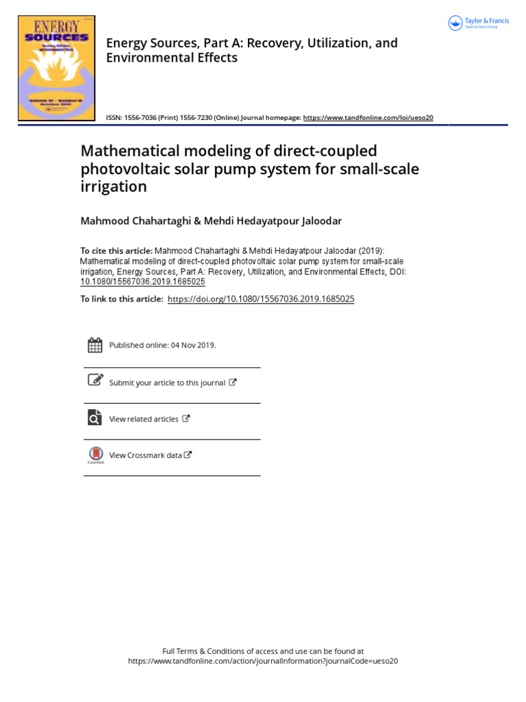 Mathematical Modeling of Direct-Coupled Photovoltaic Solar Pump System ...