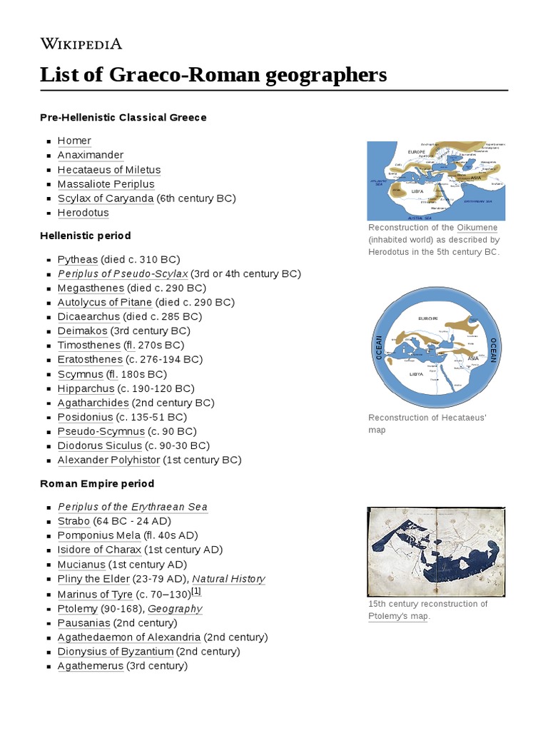 List of GraecoRoman Geographers PreHellenistic Classical Greece