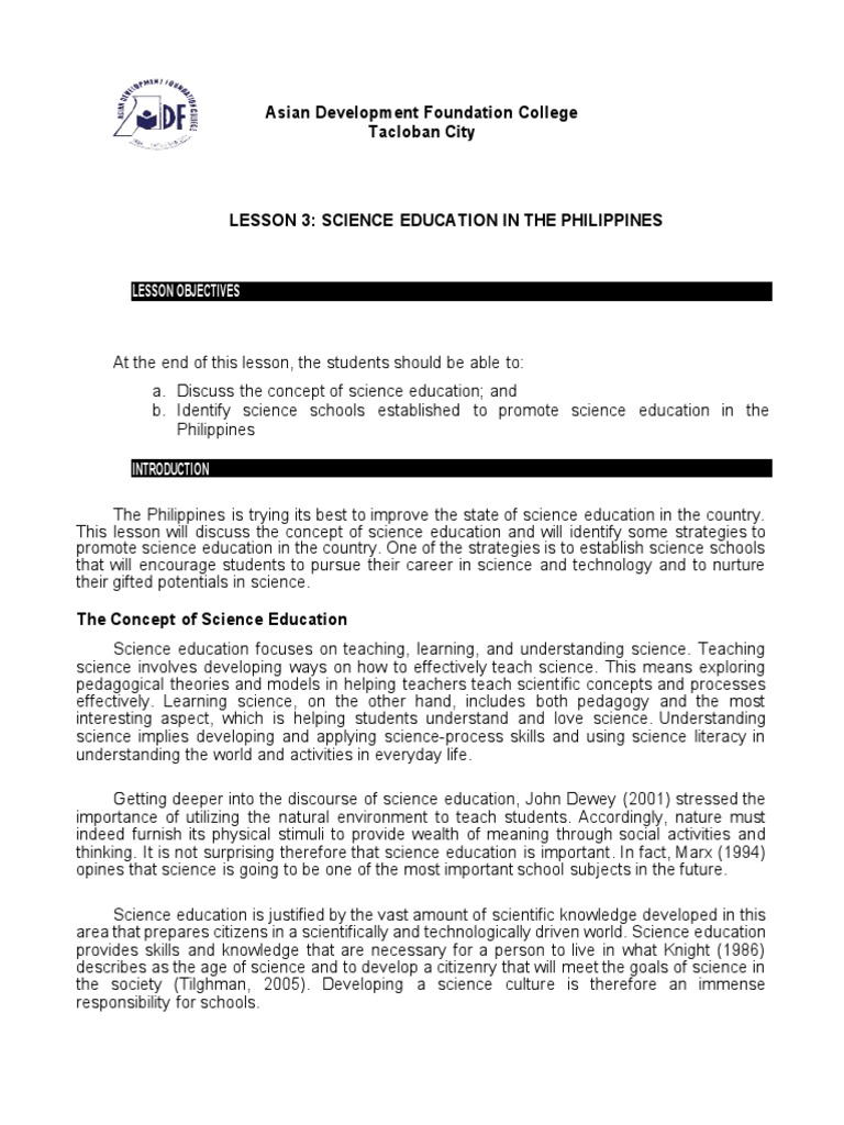 Lesson 3 Science Education in The Philippines PDF Science Education