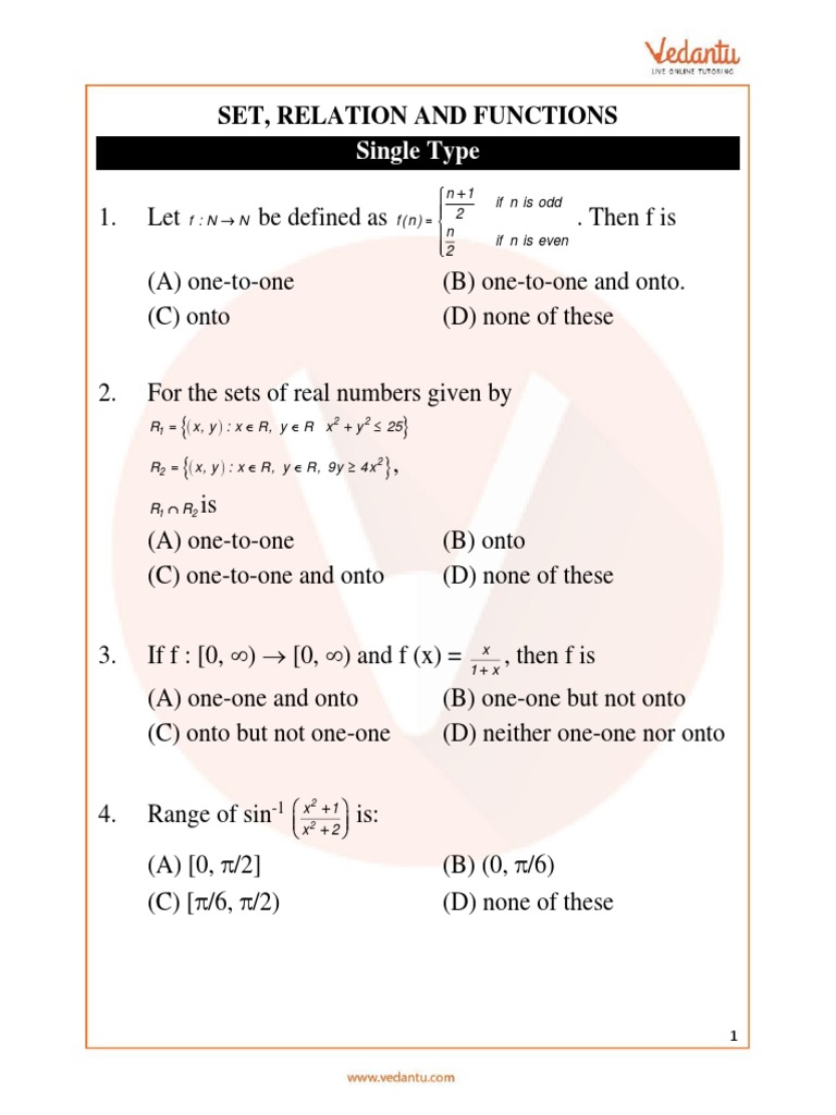 JEE Mains Questions on Relations & Functions | PDF | Function ...