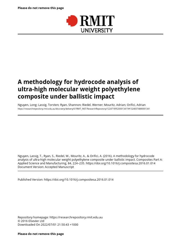 A Methodology For Hydrocode Analysis of Ultra-High Molecular Weight ...