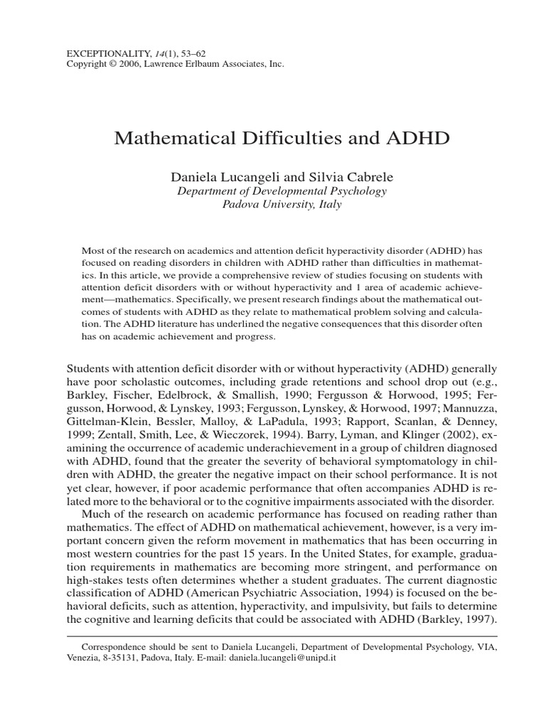 research about mathematics difficulties