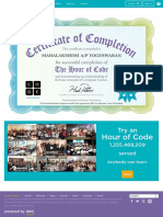 Certificate For Completion of One Hour of Code