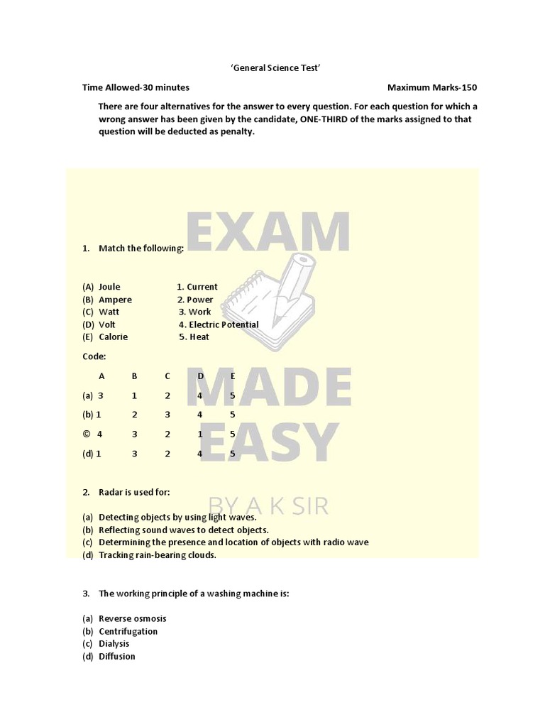 General Science Test PDF | PDF | Oxygen | Light