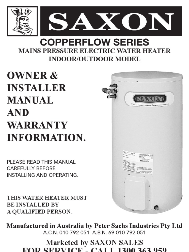 Saxon Copper Flow ElectricInstallerManual Water Heating Hvac