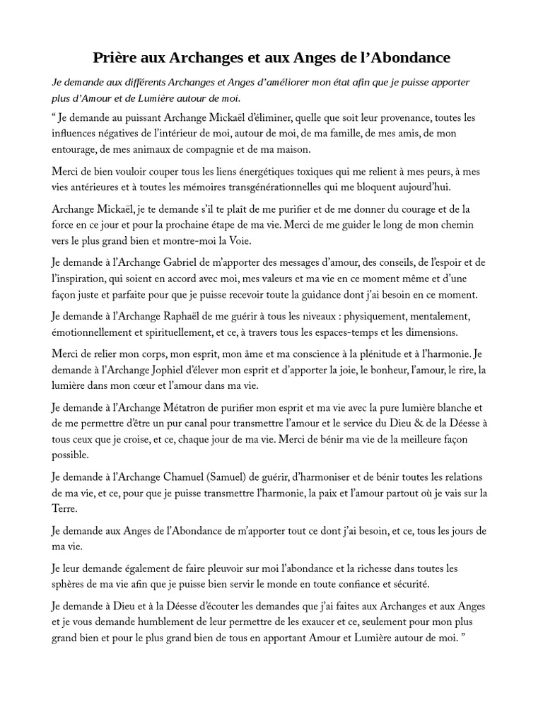 Prière aux Archanges de l'Amour et de l'Abondance | PDF | Amour | Ange