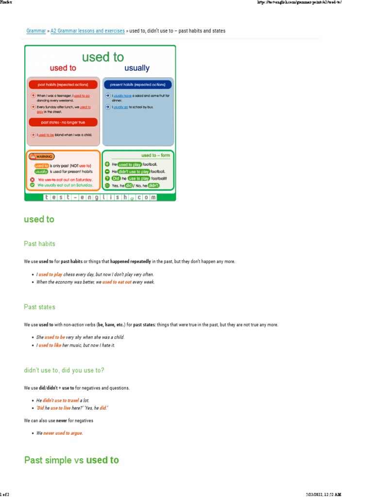 14-used to, didn’t use to – past habits and states | PDF | Grammatical ...