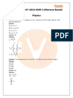 JEE Memory Based Questions Physics Chemistry Maths