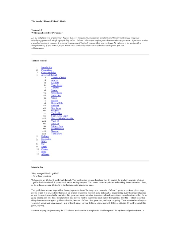 The Nearly Ultimate Fallout 2 Guide | PDF | Sniper | Computer File