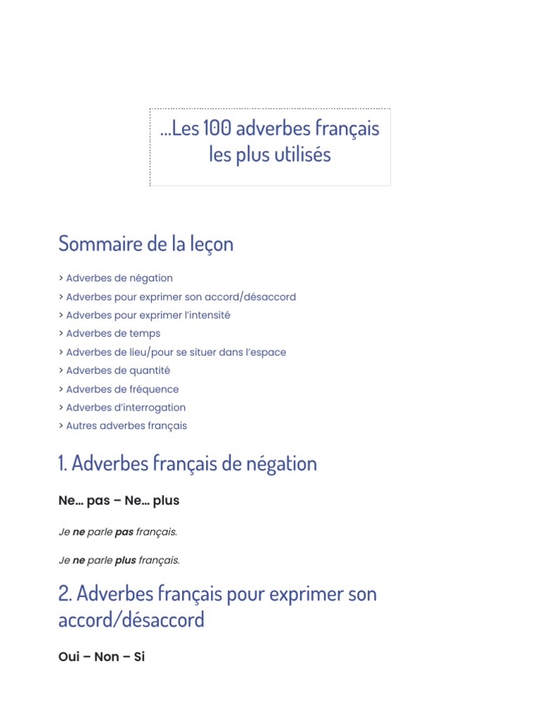 100 adverbes français les plus utilisés | PDF