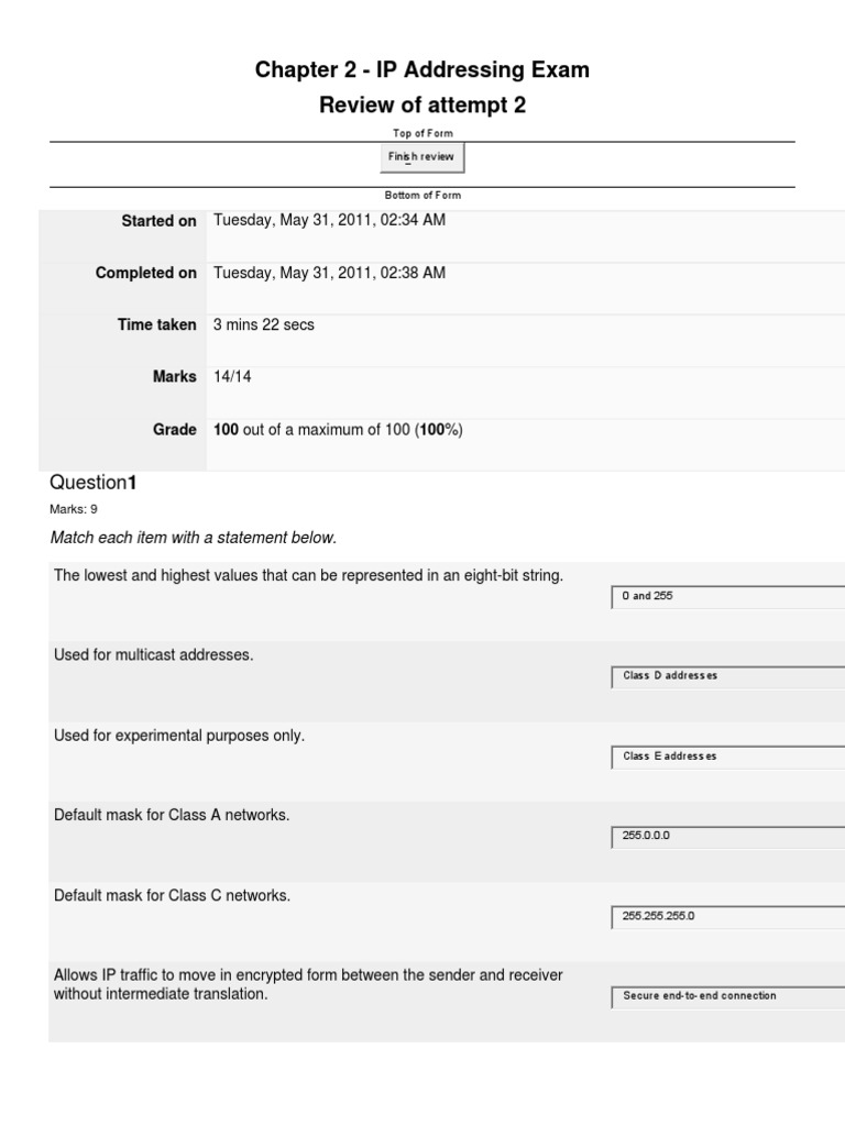 Chapter 2 Exam | PDF | Ip Address | Computer Network