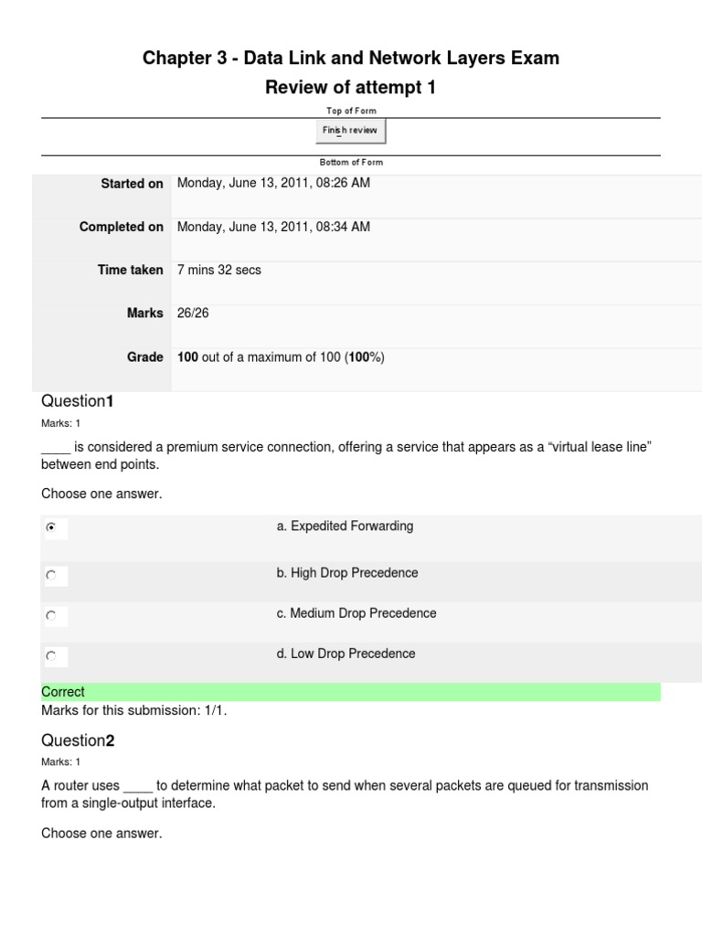 Chapter 3 Data Link and Network Layers Exam Review of Attempt 1 PDF