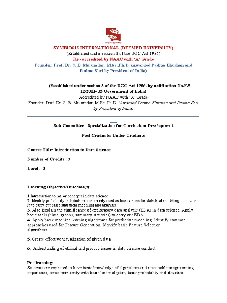 TE7265 - Introduction To Data Science | PDF | Statistics | Data Science
