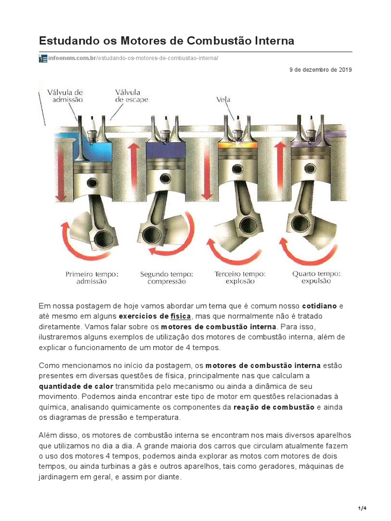 Funcionamento do Motor 4 Tempos | PDF | Motor de Combustão interna ...