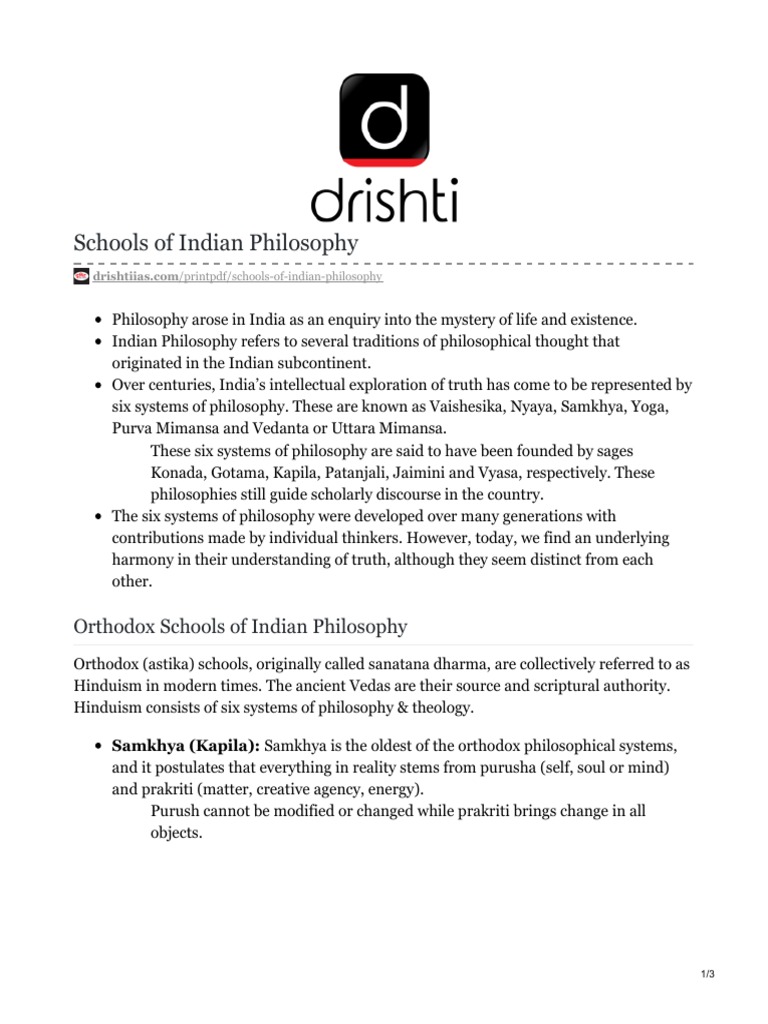Orthodox Schools of Indian Philosophy | PDF | Vedanta | Brahman