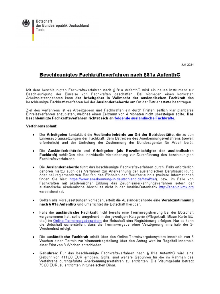 Beschleunigtes Fachkraefteverfahren 07 2021 Data | PDF