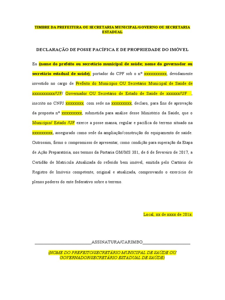 Modelo Declaracao De Posse E Propriedade Pdf