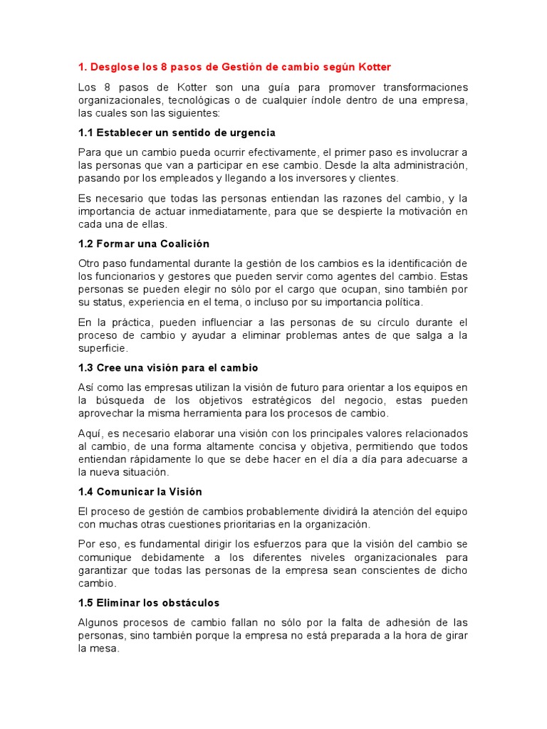 8 Pasos de Gestión del Cambio de Kotter | PDF | Comportamiento | Business