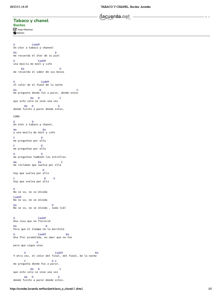 TABACO Y CHANEL, Bacilos Acordes PDF