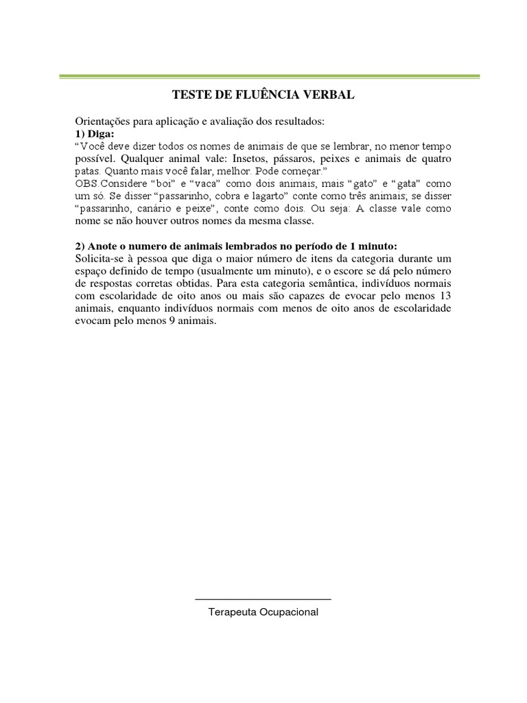 Avalia o Teste De Flu ncia Verbal PDF
