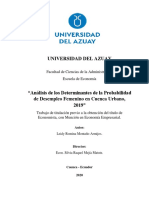 Universidad Del Azuay: Facultad de Ciencias de La Administración Escuela de Economía