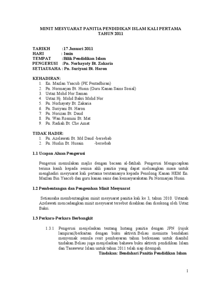 Minit Mesyuarat Panitia Pendidikan Islam1 2020 Flip Ebook Pages 1 4 Anyflip Anyflip