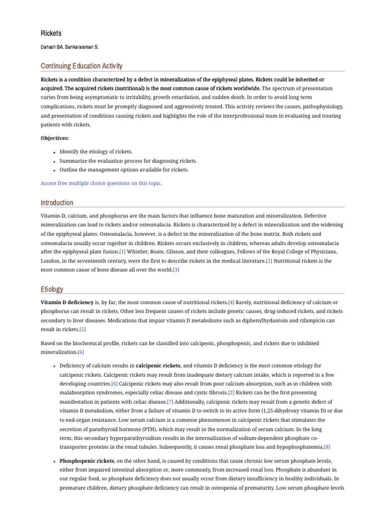 Rickets - StatPearls - NCBI Bookshelf | PDF | Vitamin | Diseases And ...
