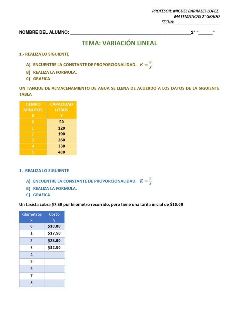 Proporcionalidad y Variación Lineal | PDF | Matemáticas