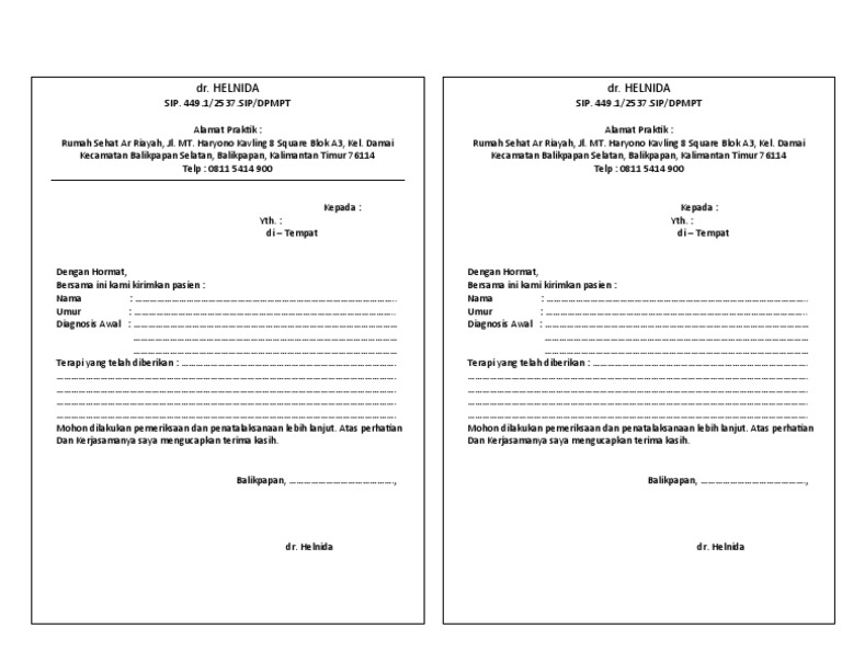 Surat Rujukan Pasien ke Spesialis | PDF