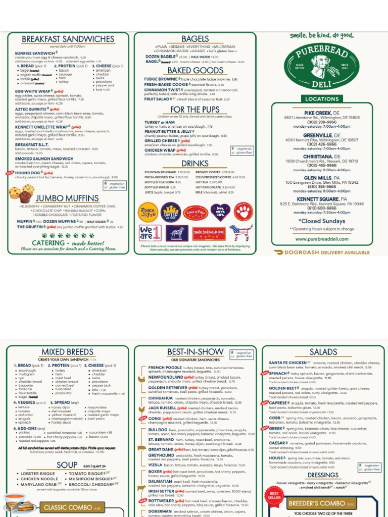 Takeout Menu 2022 April PureBread Deli For PA and DE PDF