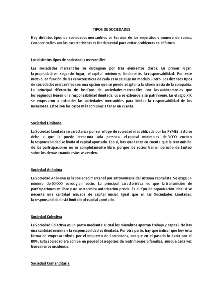 Tipos de Sociedades en Perú | PDF | Business | Sociedad de ...