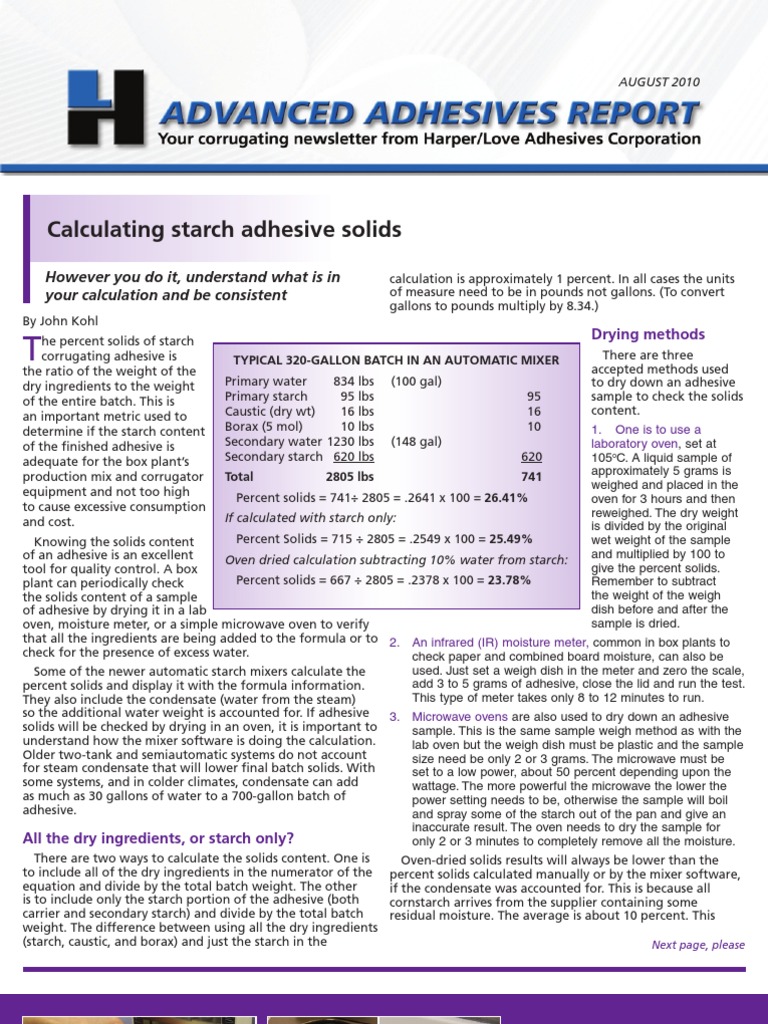 Calculating Starch Adhesive Solids PDF Adhesive Pound (Mass)