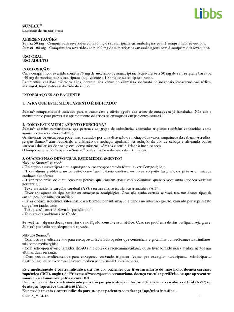 Bula Sumax Paciente | PDF | Coração | Enxaqueca