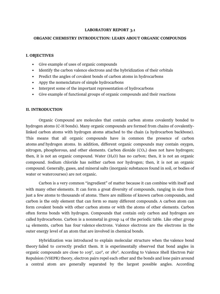 3.1 Organic Compound (Lab Rep) PDF Alkene Chemical Bond