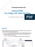 Elemen HTML List, Image, Link, Div, Table Dan Form