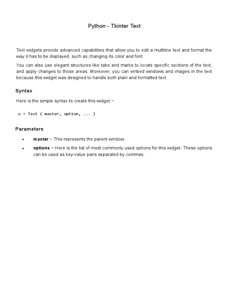 Python - Tkinter Text | PDF | Cursor (User Interface) | Computing