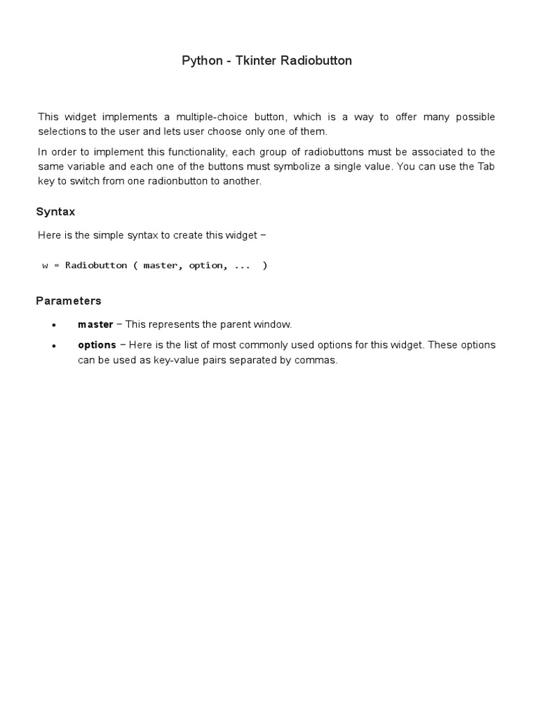 Python - Tkinter Radiobutton | PDF | Cursor (User Interface) | Computer ...