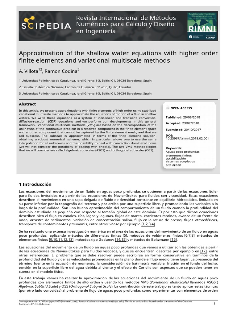 Approximation of The Shallow Water Equations With Higher Order Finite ...