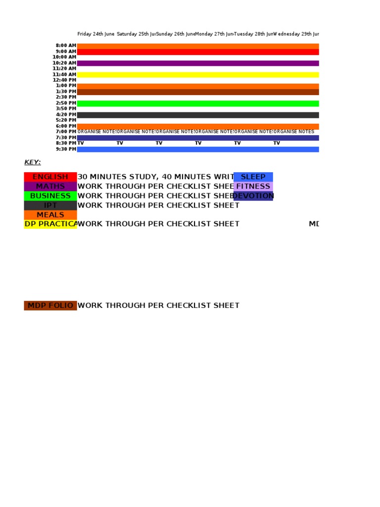 Student Study and Activity Schedule | PDF | Wellness