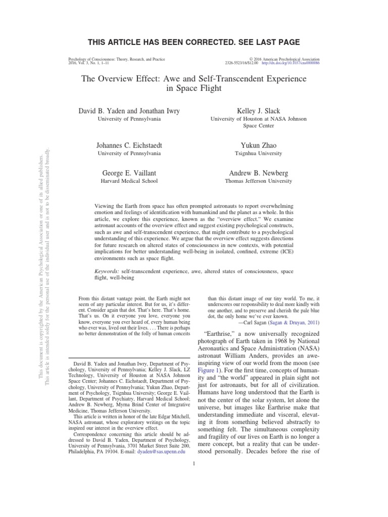 The Overview Effect | PDF | Space Exploration | Experience
