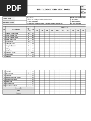 First Aid Kit Checklist Xlsx