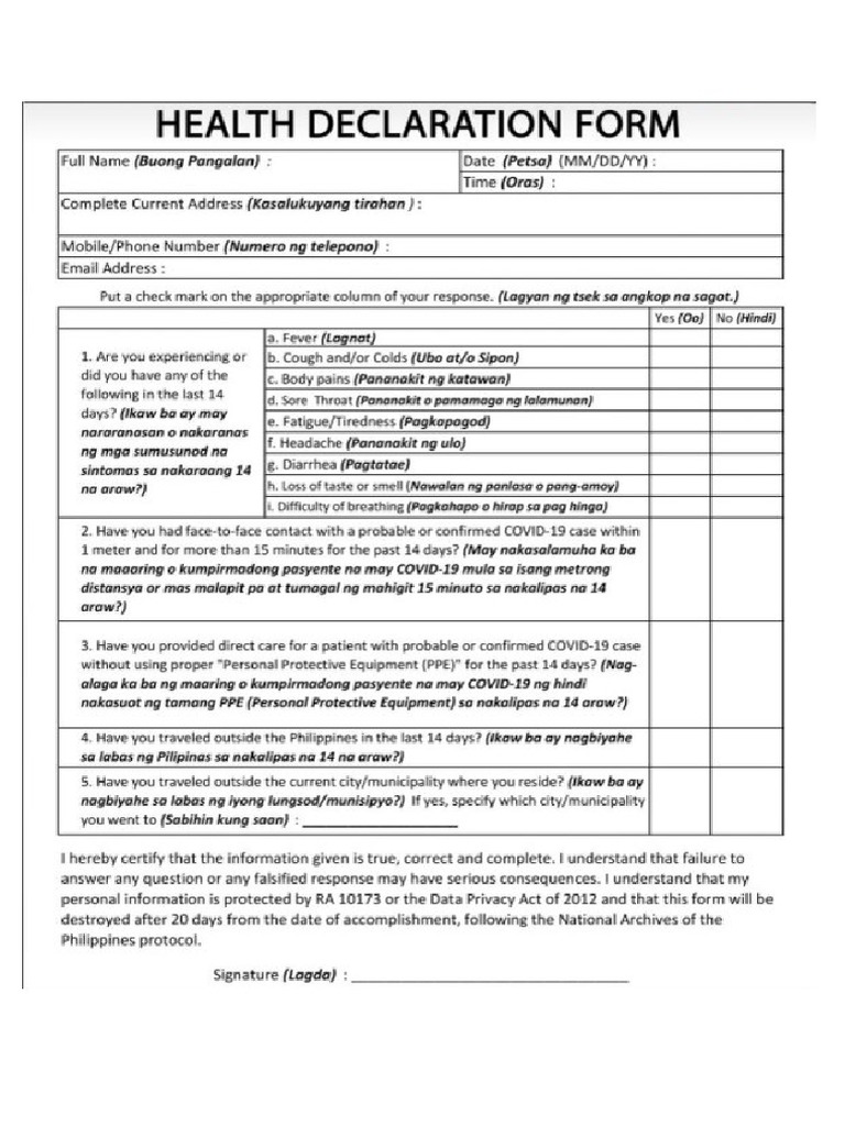 Health Declaration | PDF