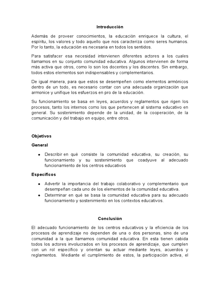 Definición y Funciones de la Comunidad Educativa | PDF | Método de ...