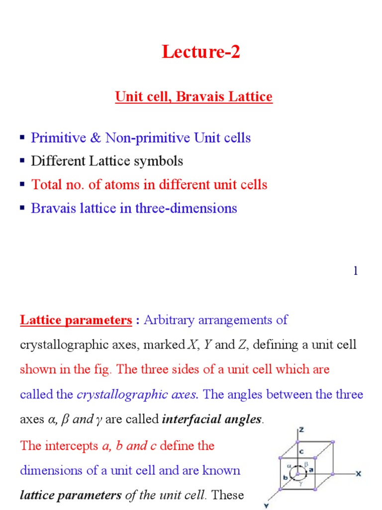 Lecture-2: Unit Cell, Bravais Lattice | PDF | Crystal Structure | Euclid