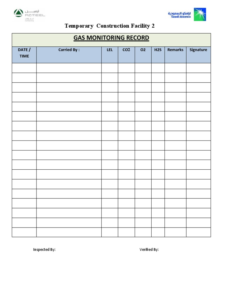 Gas Monitoring Record Template | PDF