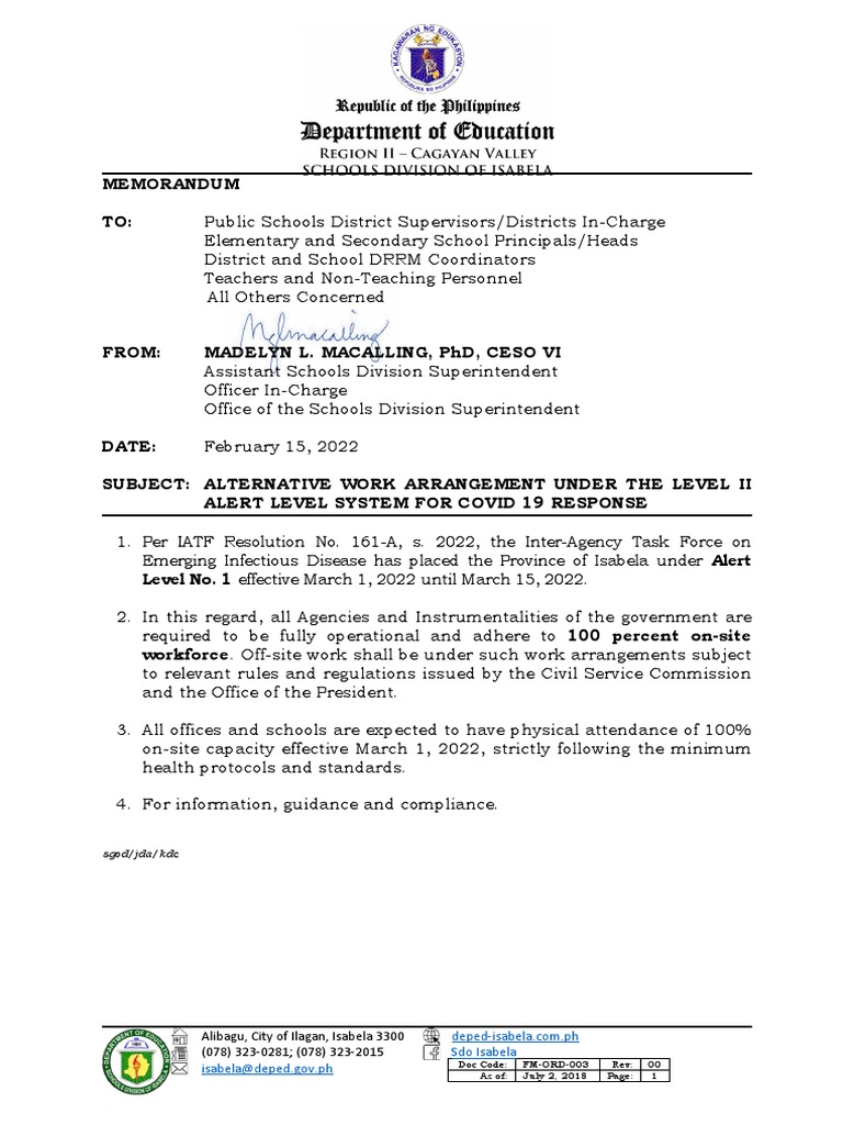 COVID-19 Work Arrangements Memo | PDF